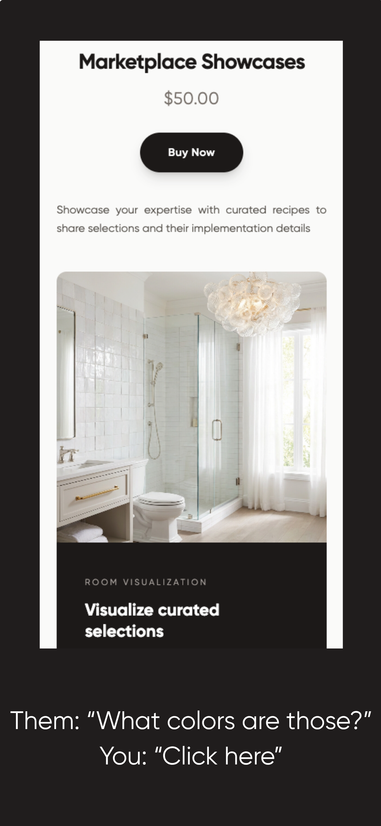 Curated kit marketplace with pricing and buy button.