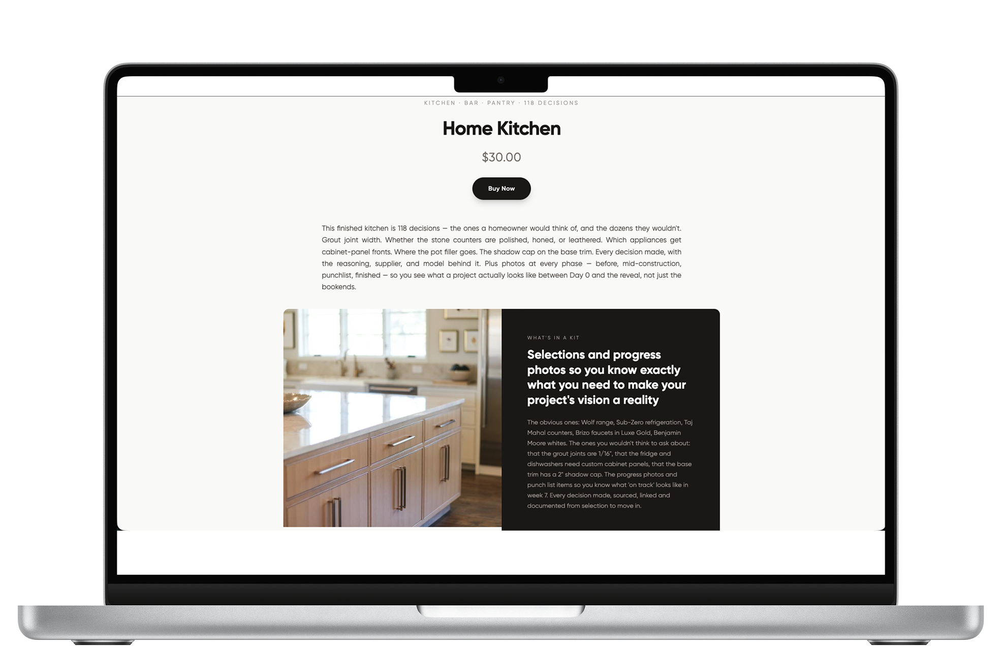 The desktop view of a kit — what future clients see as they evaluate your taste.